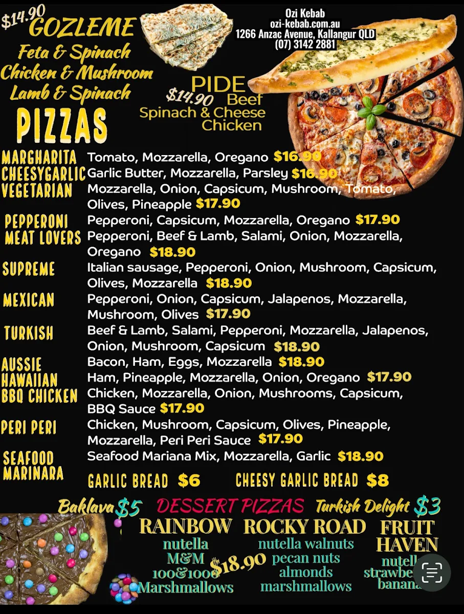 Menu, OZİ PIZZA&KEBAB