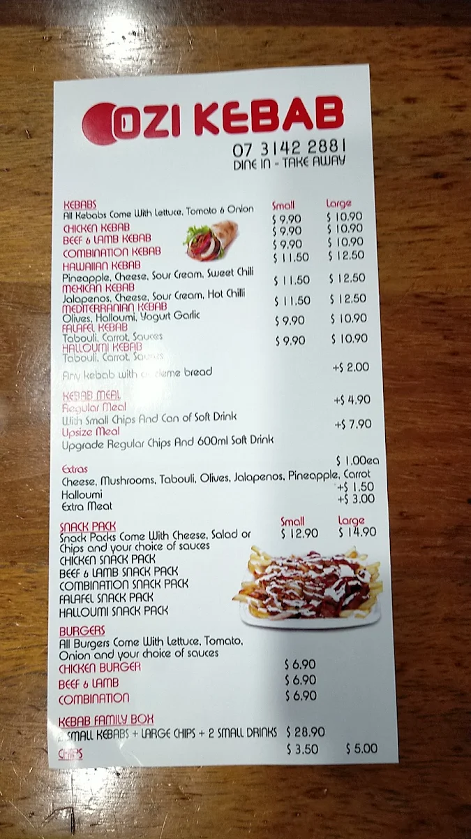 Menu, OZİ PIZZA&KEBAB