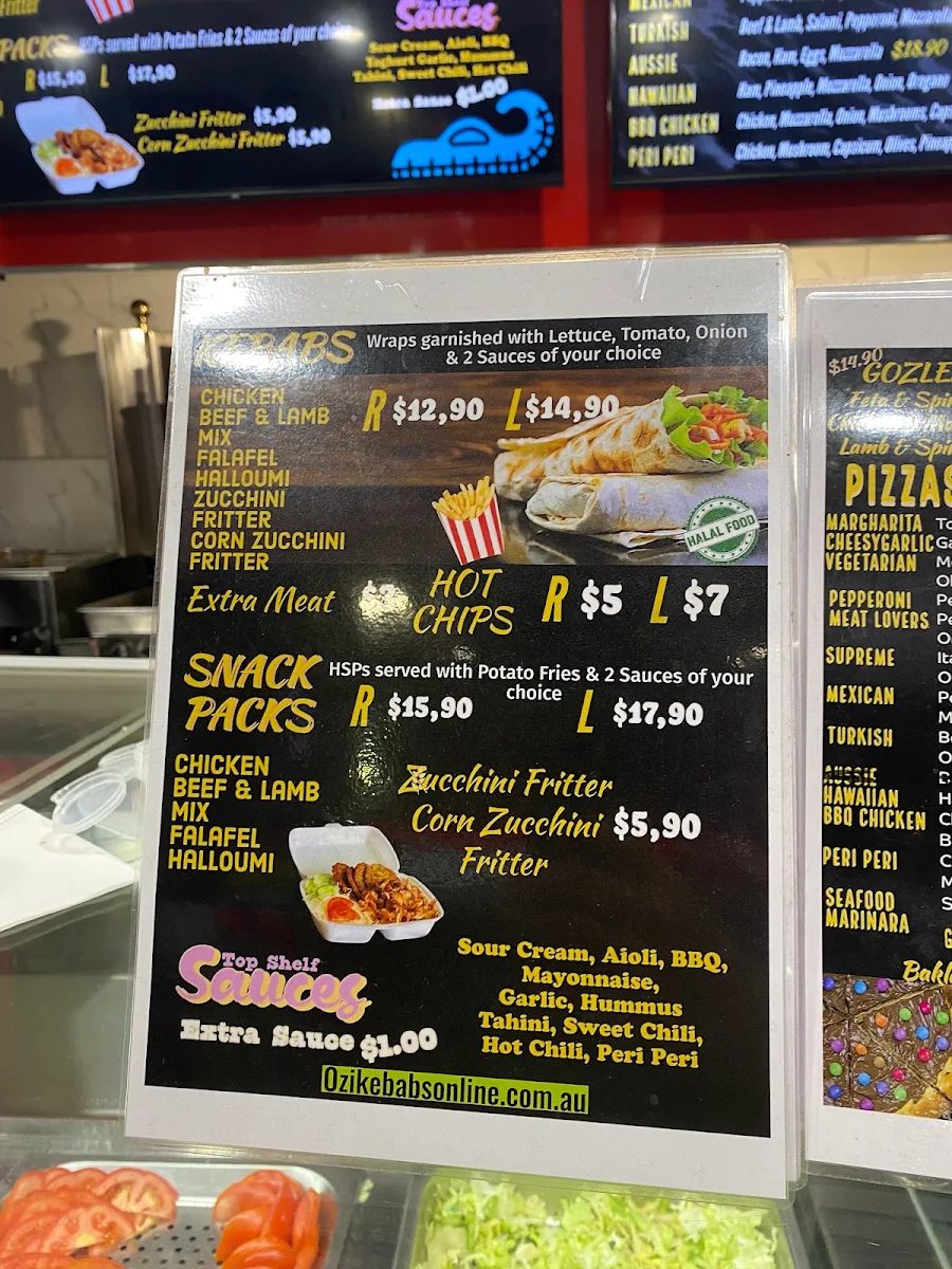 Menu, OZİ PIZZA&KEBAB
