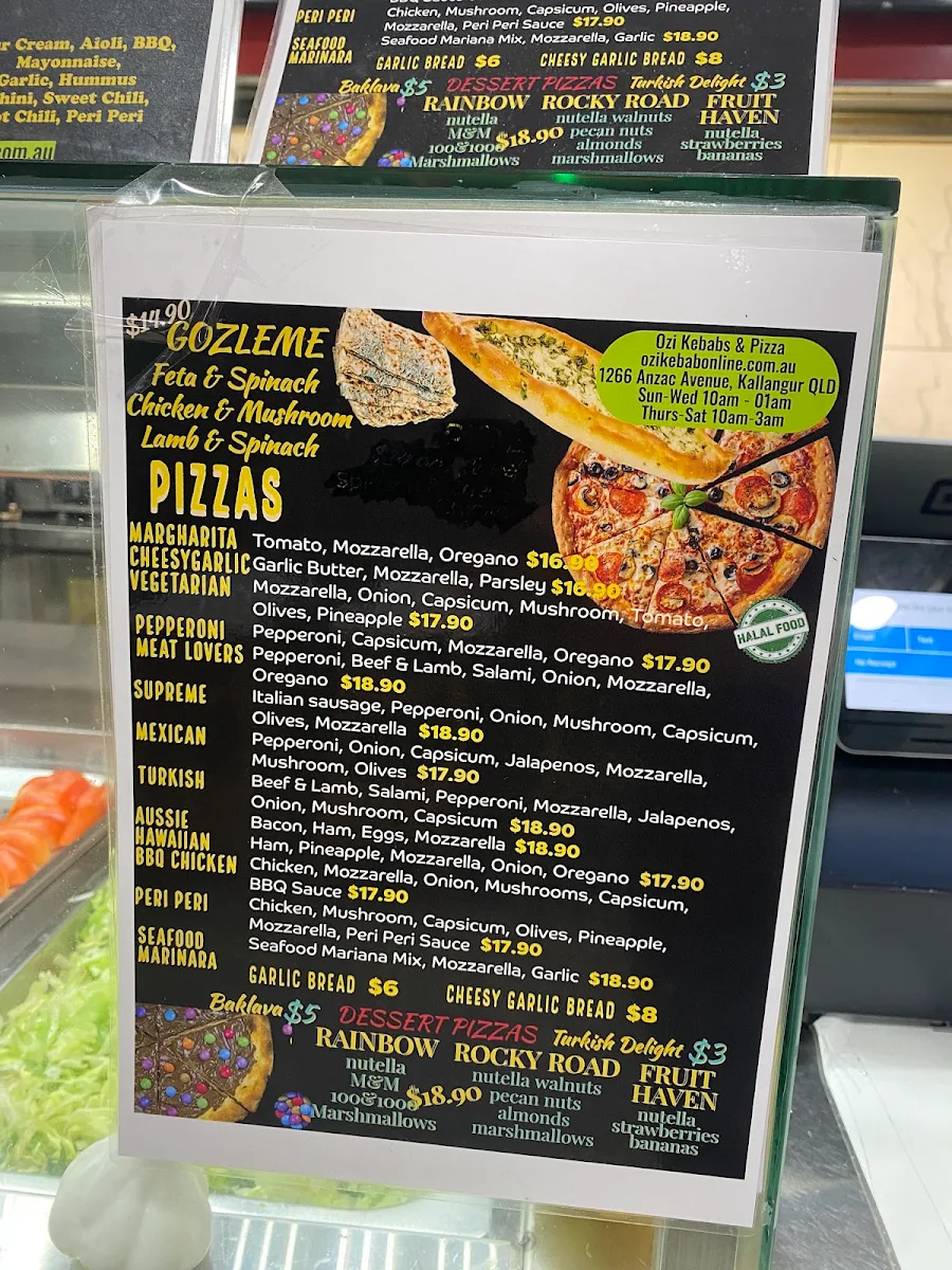 Menu, OZİ PIZZA&KEBAB