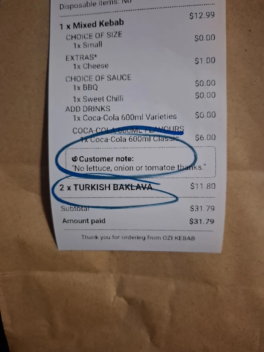 Menu, OZİ PIZZA&KEBAB