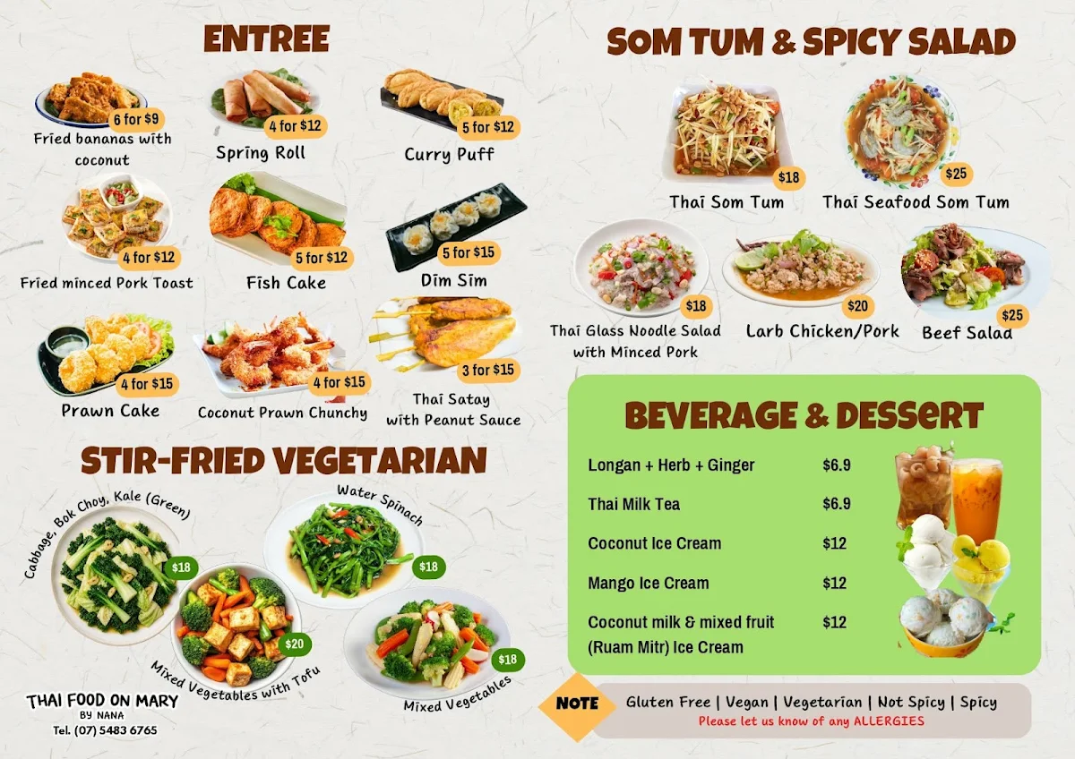 Menu, Thai Food on Mary by Nana