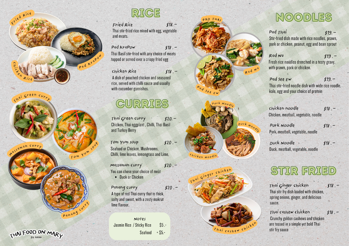 Menu, Thai Food on Mary by Nana
