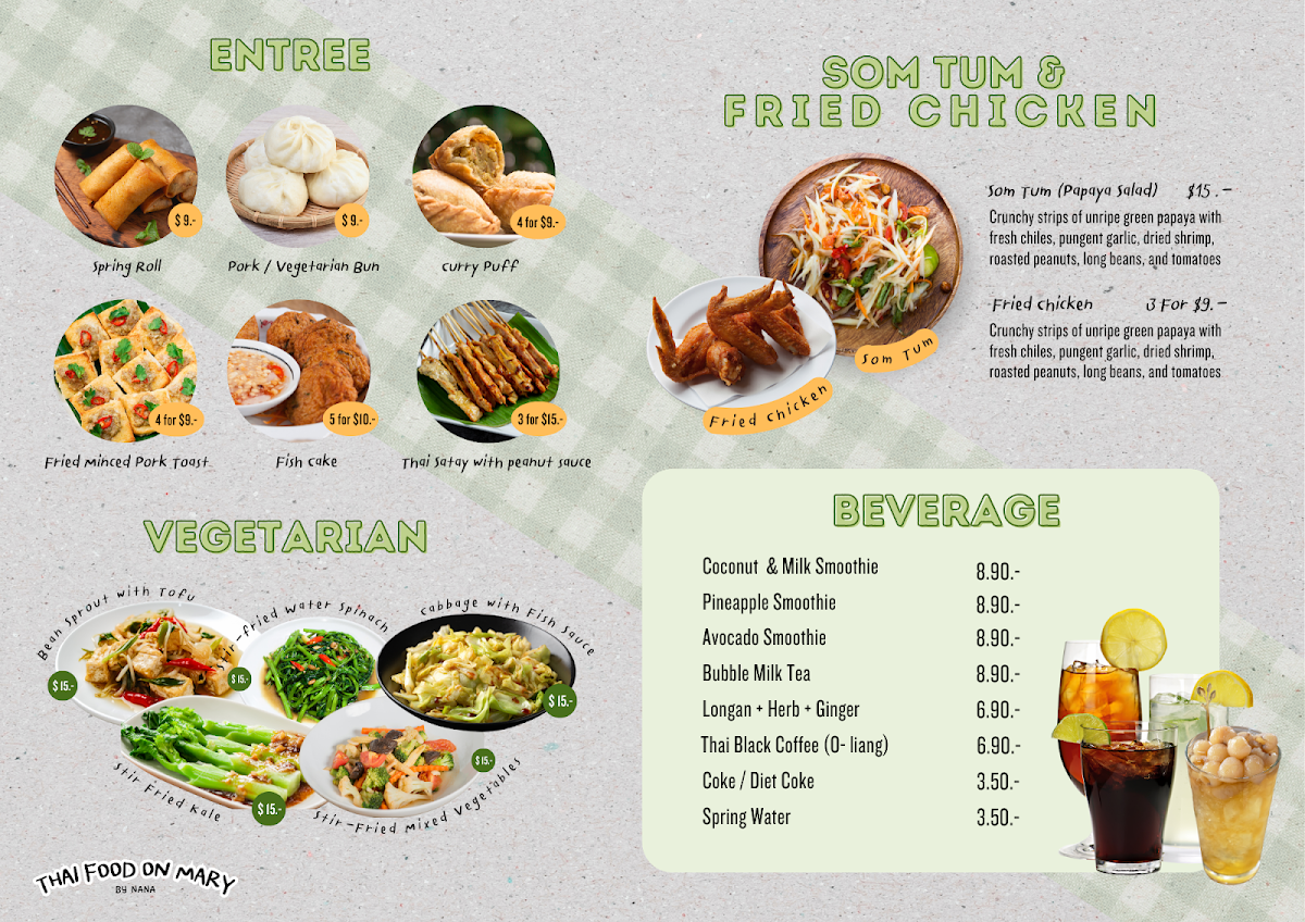 Menu, Thai Food on Mary by Nana