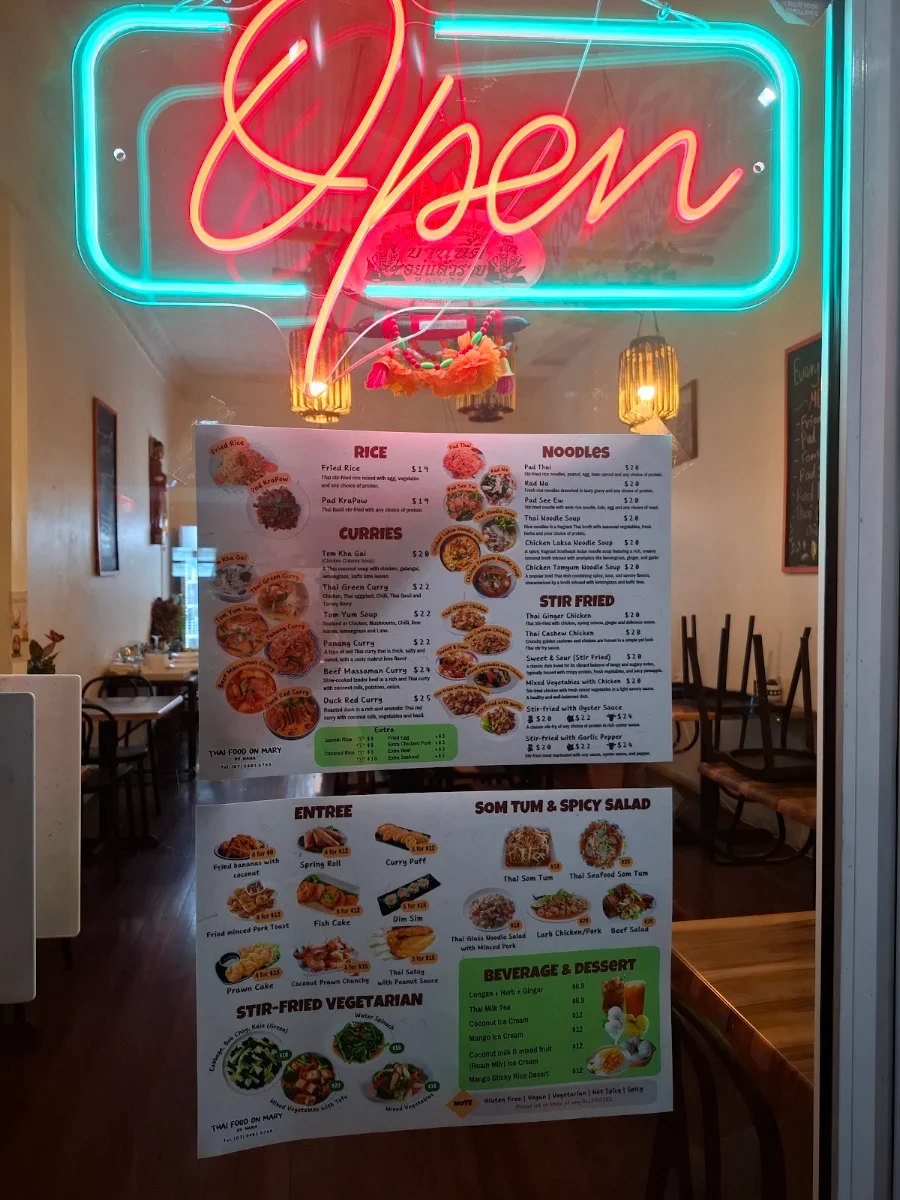Menu, Thai Food on Mary by Nana