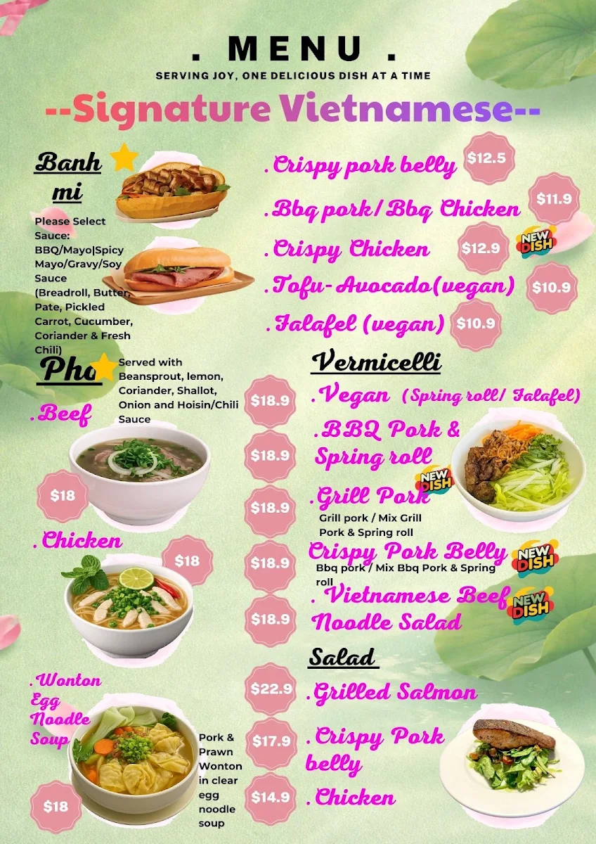 Menu, Pinks Lotus Cafe
