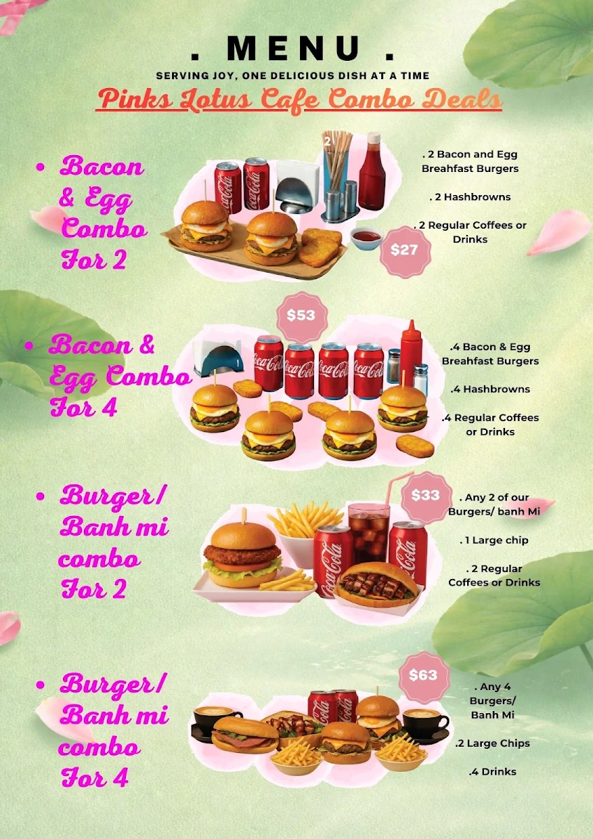 Menu, Pinks Lotus Cafe