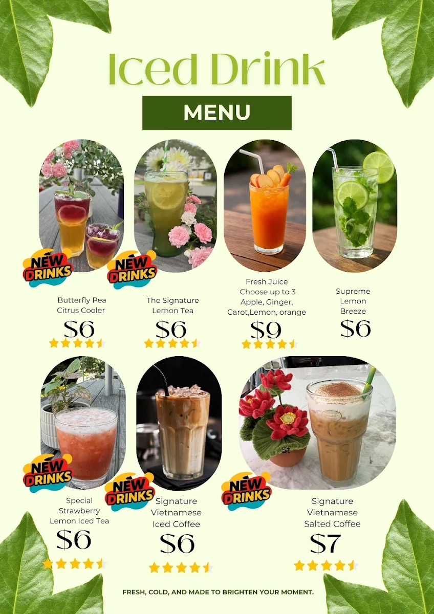 Menu, Pinks Lotus Cafe