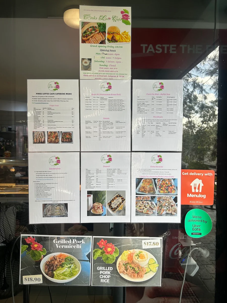 Menu, Pinks Lotus Cafe