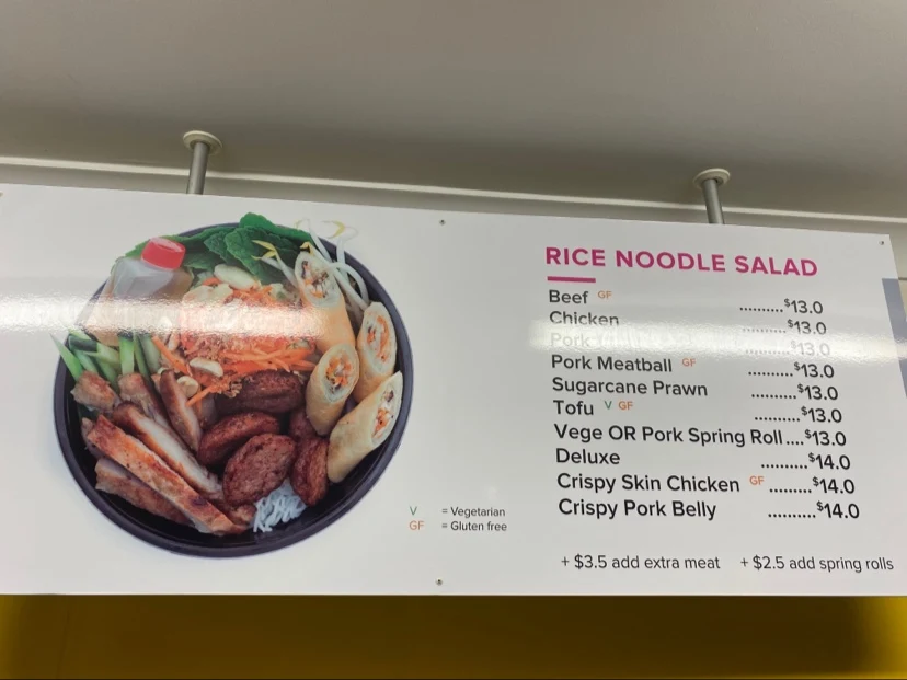 Menu, Mrs Luu's Milton