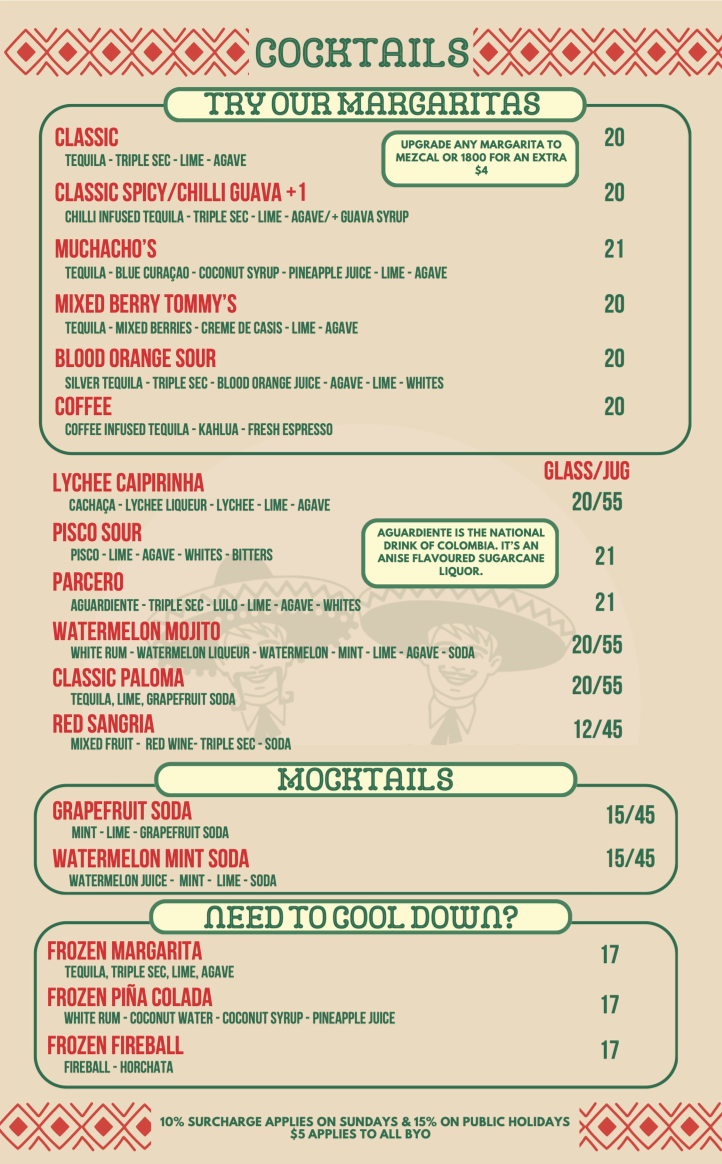 Menu, Los Muchachos Mexican