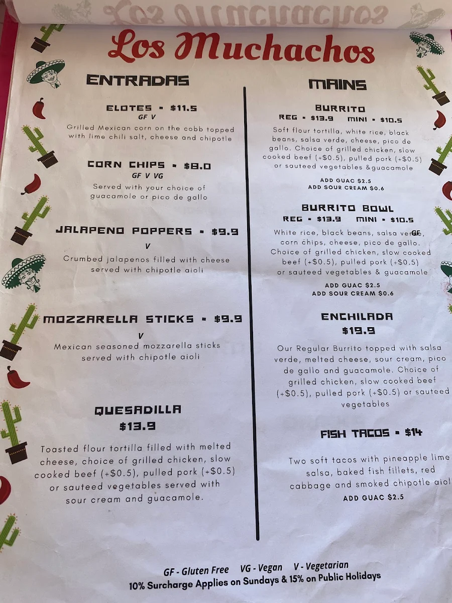 Menu, Los Muchachos Mexican