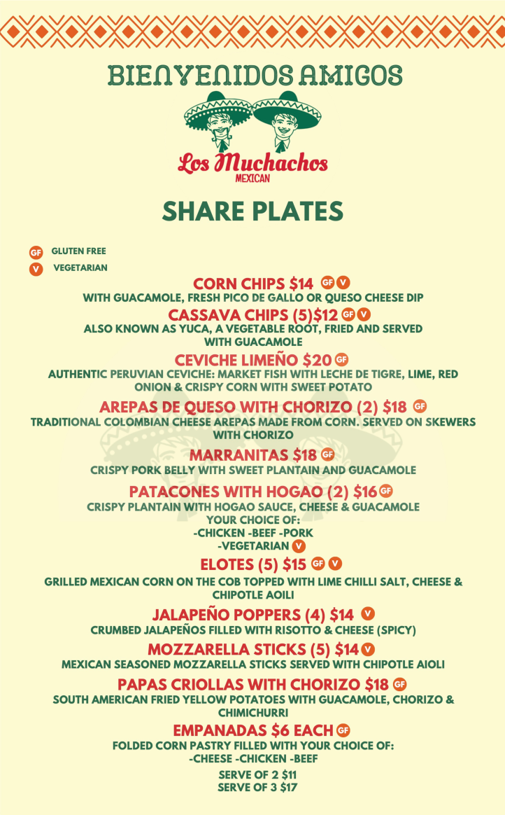 Menu, Los Muchachos Mexican
