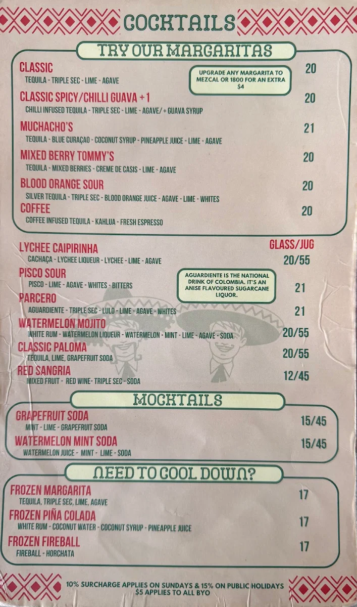 Menu, Los Muchachos Mexican