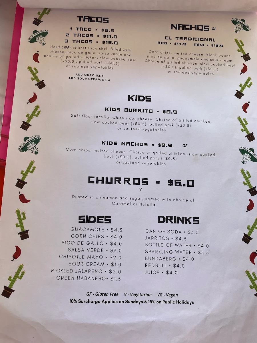 Menu, Los Muchachos Mexican