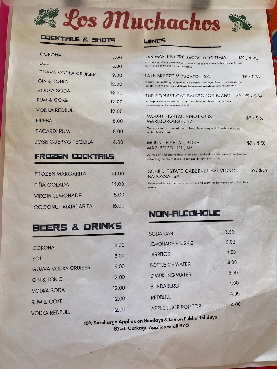 Menu, Los Muchachos Mexican