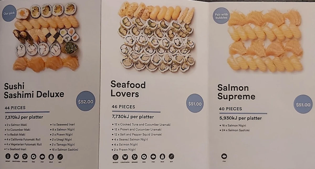 Menu, Sushi Sushi Werribee
