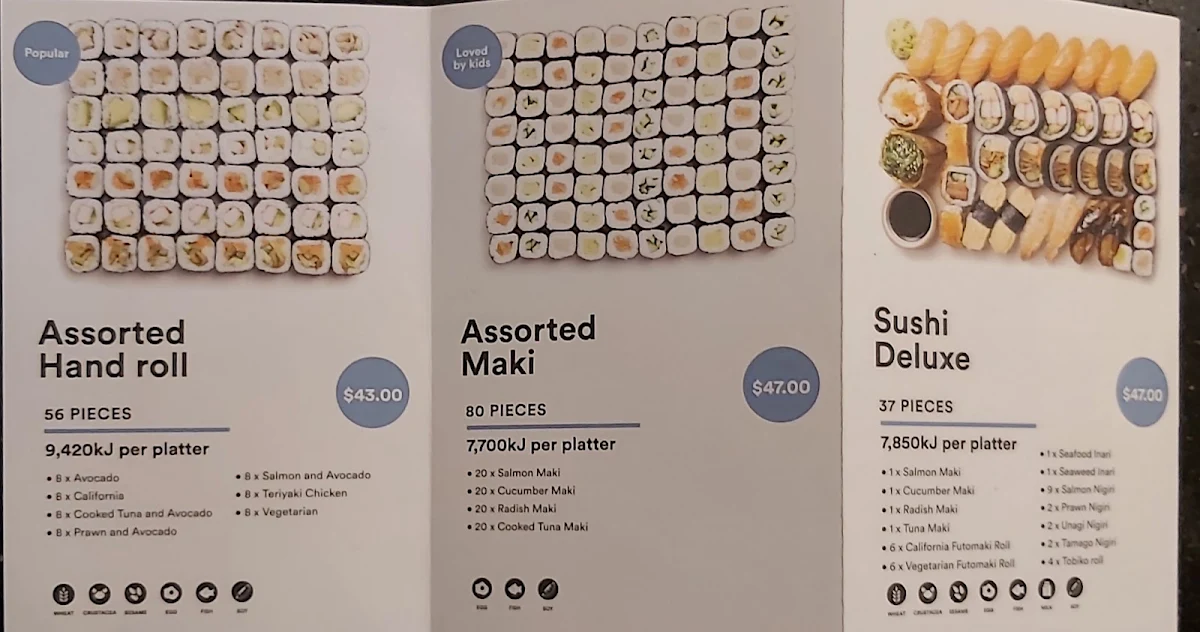 Menu, Sushi Sushi Werribee