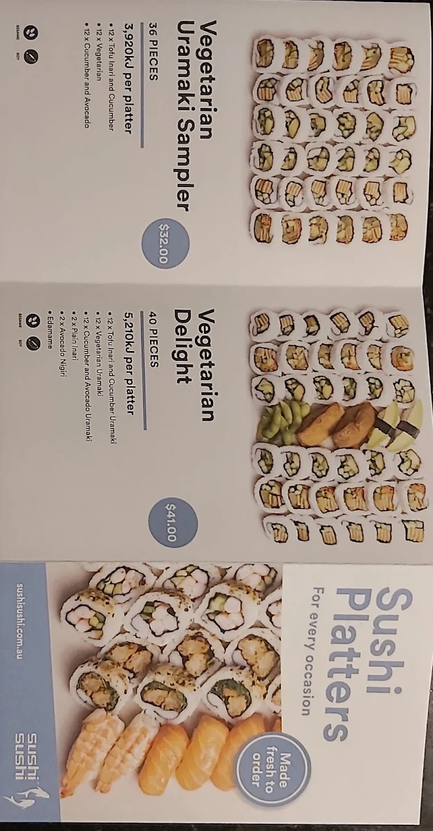 Menu, Sushi Sushi Werribee