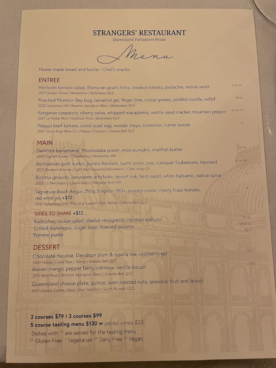 Menu, Strangers' Restaurant