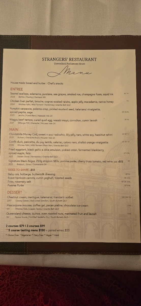 Menu, Strangers' Restaurant