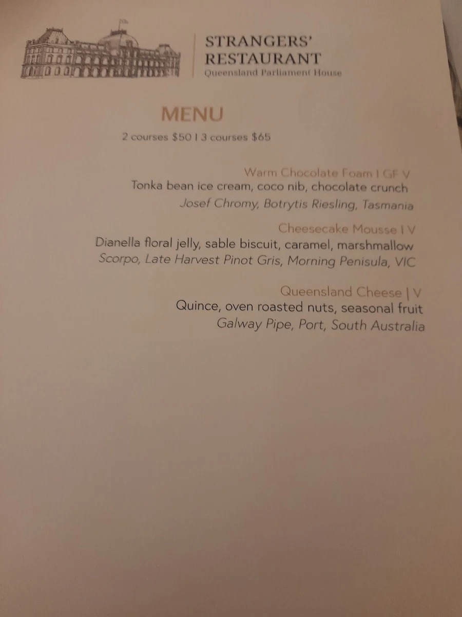 Menu, Strangers' Restaurant