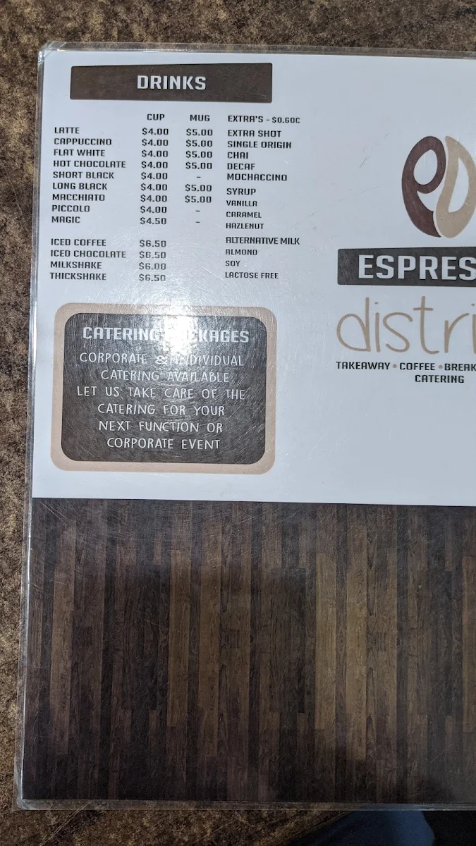 Menu, Espresso District