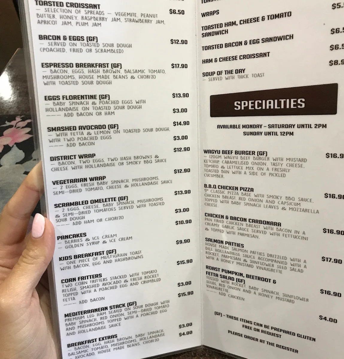 Menu, Espresso District