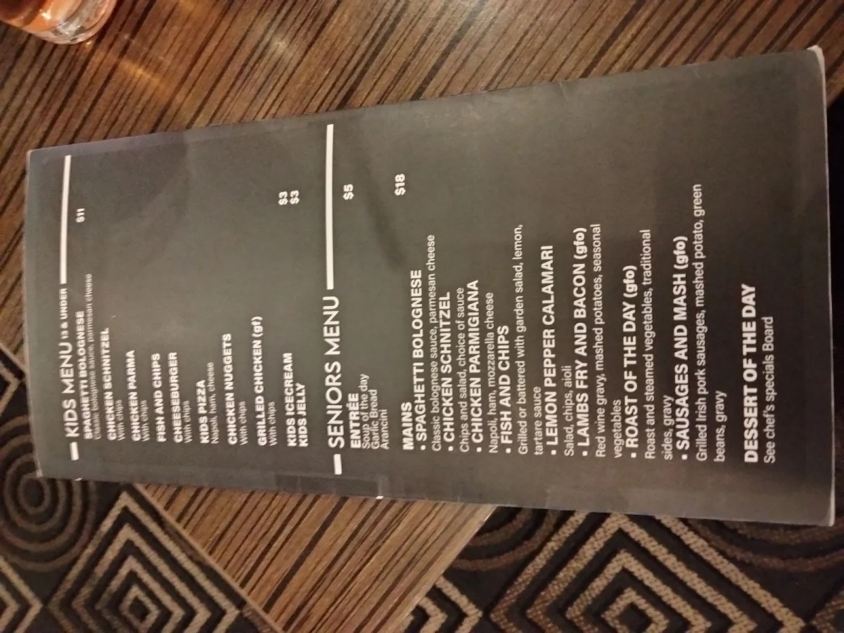 Menu, Railway Club Hotel