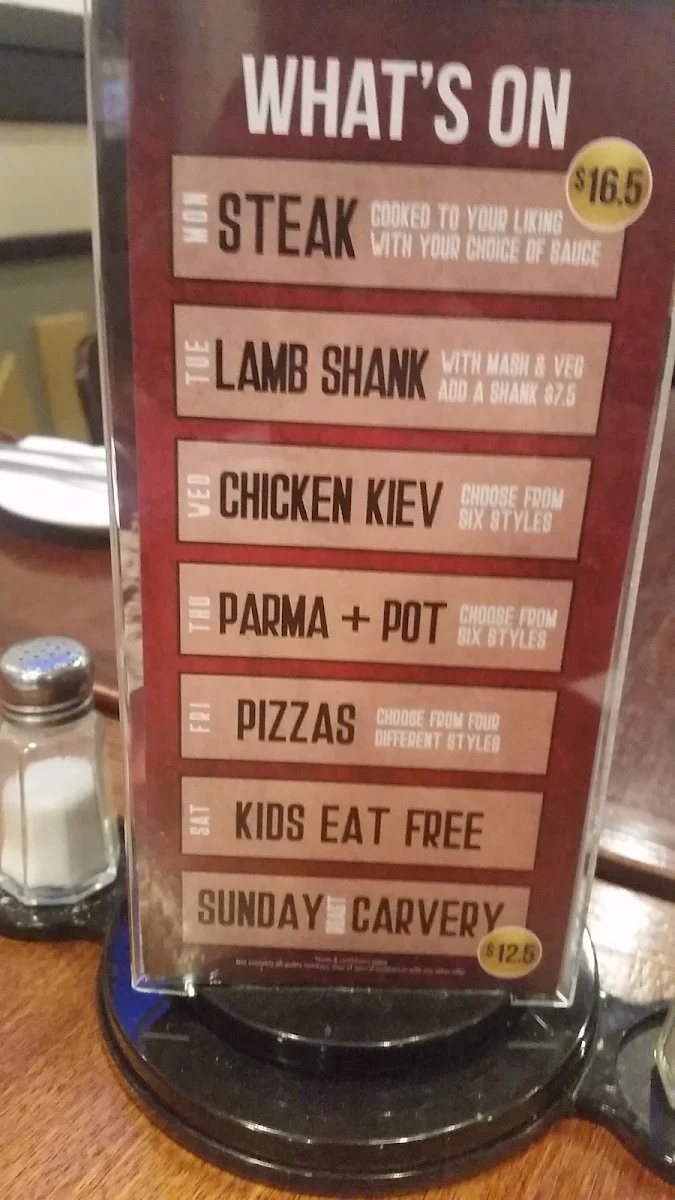 Menu, Railway Club Hotel