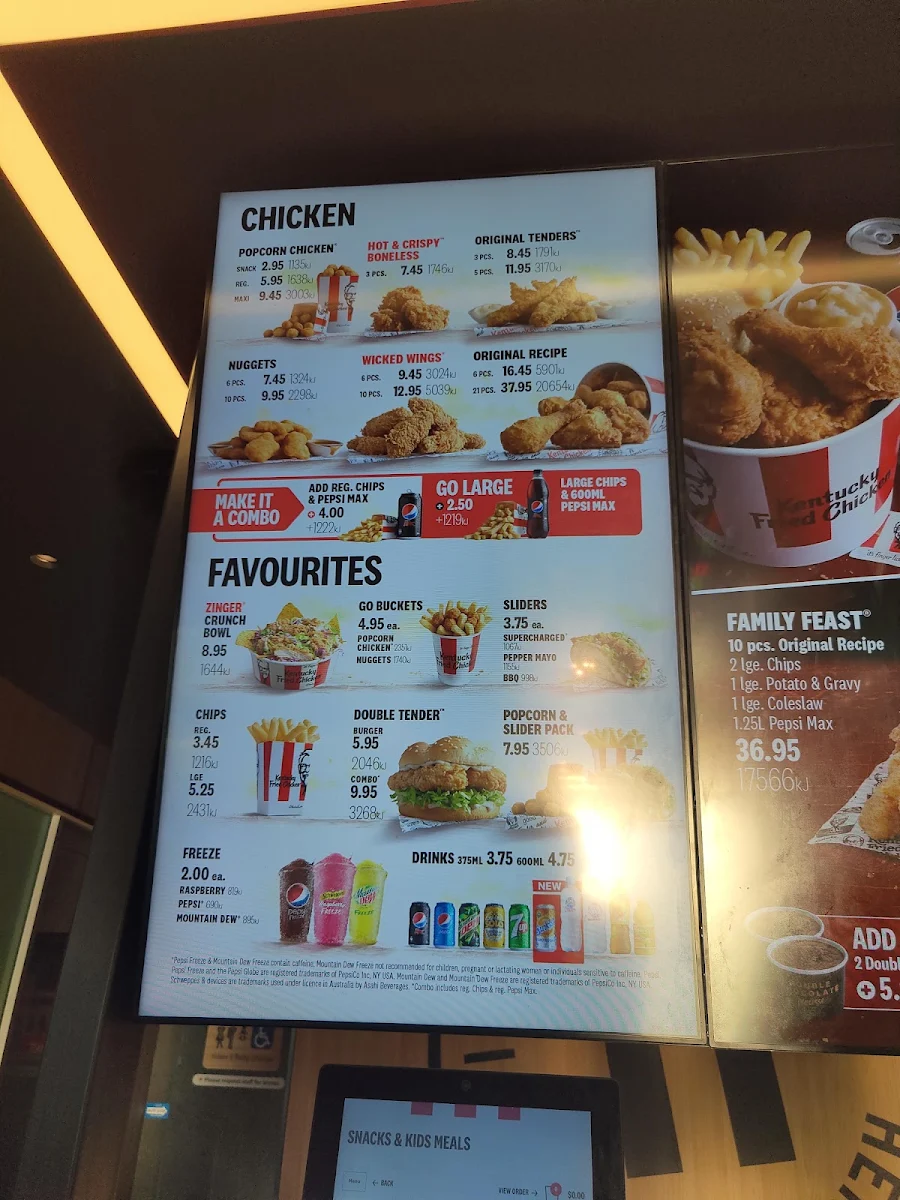 Menu, KFC Mascot (Not Airport)