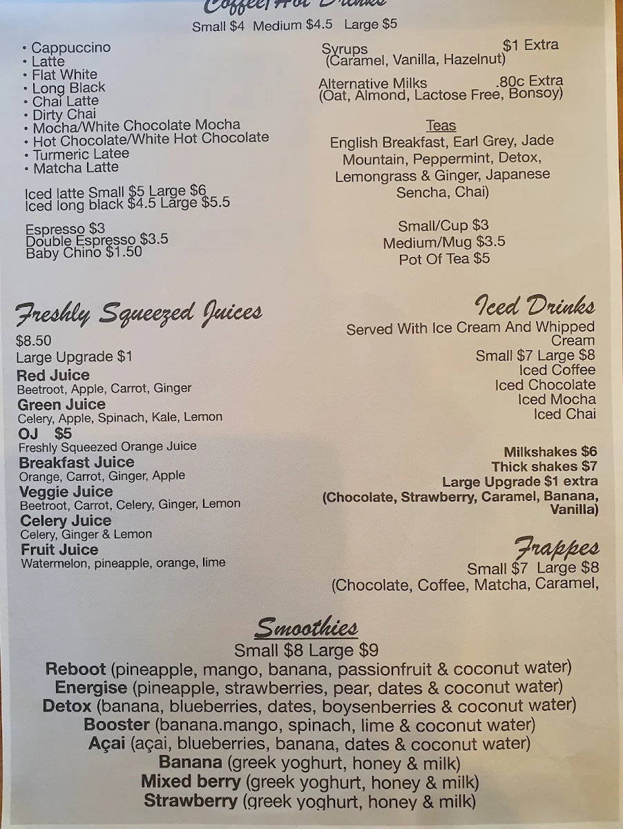 Menu, Three tree frogs Helensvale