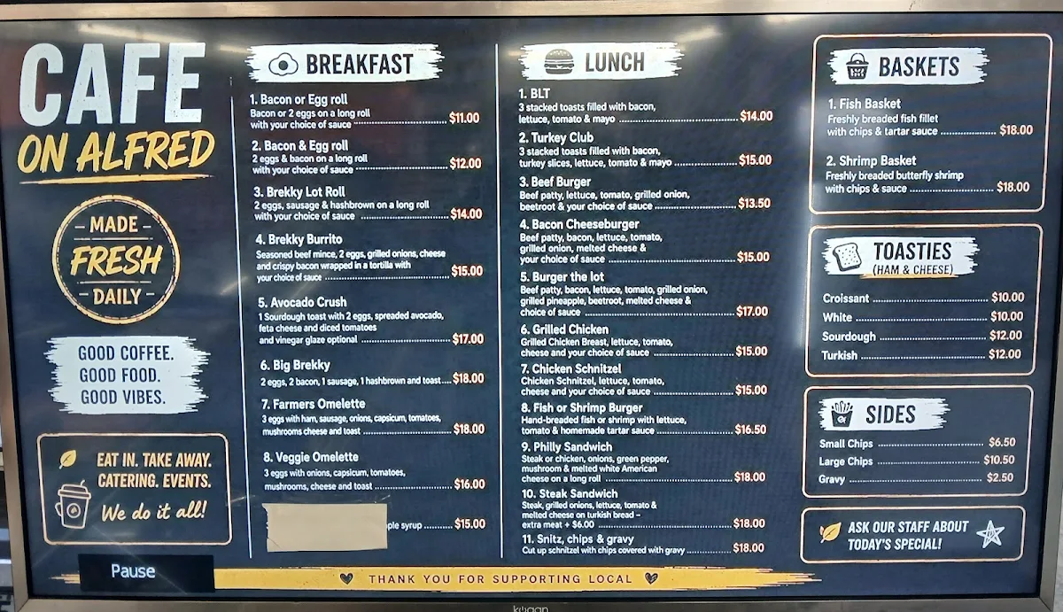 Menu, Cafe on Alfred