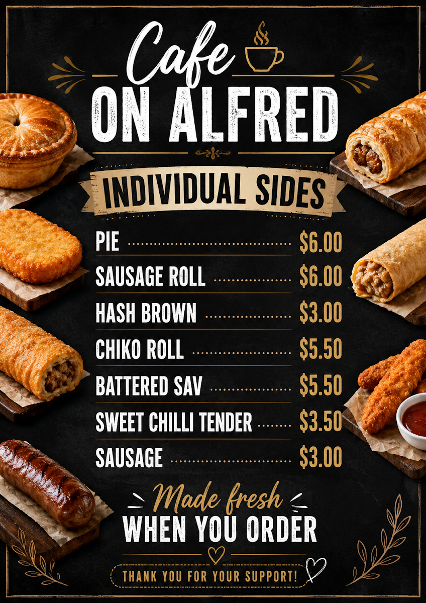 Menu, Cafe on Alfred