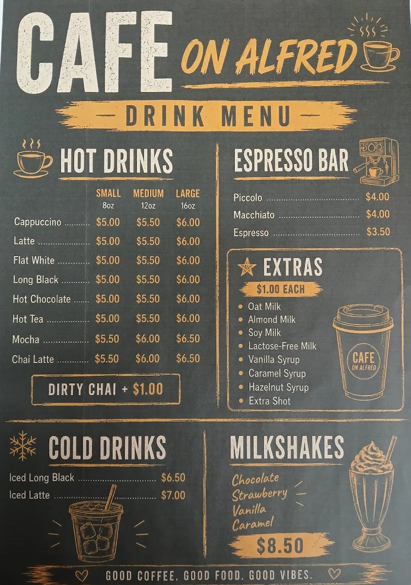 Menu, Cafe on Alfred