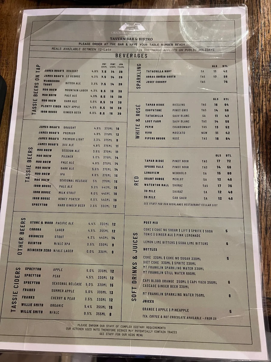 Menu, Bar