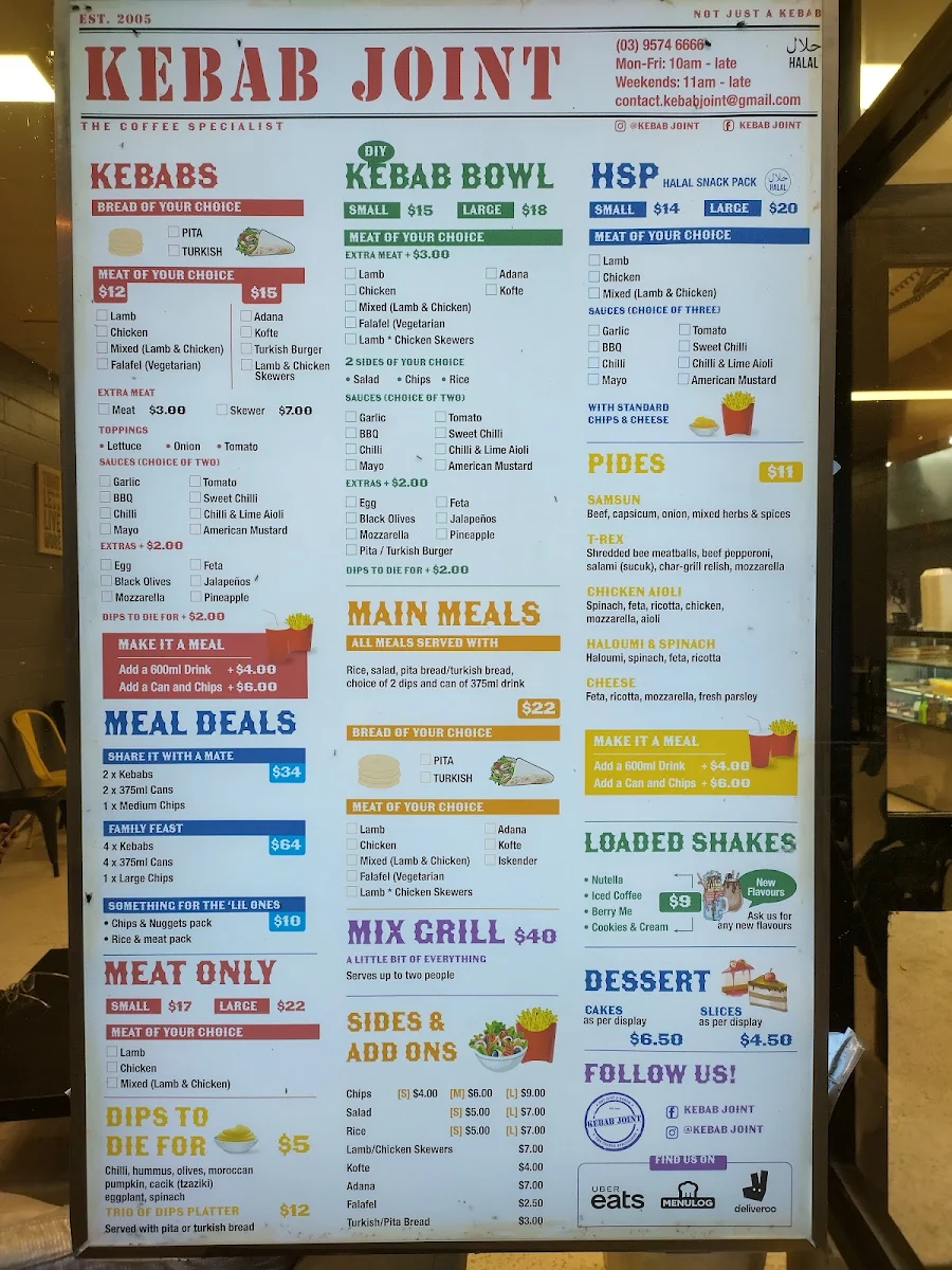 Menu, Kebab Joint