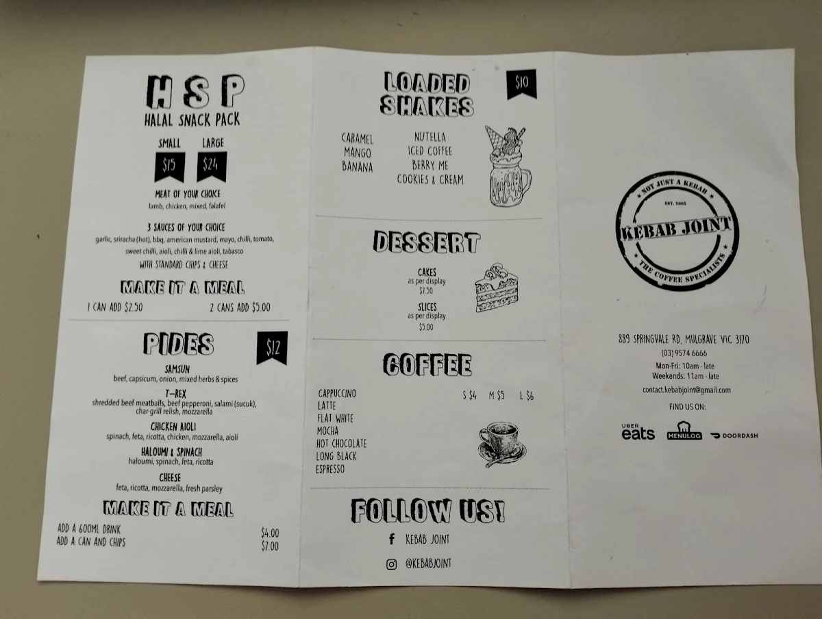 Menu, Kebab Joint