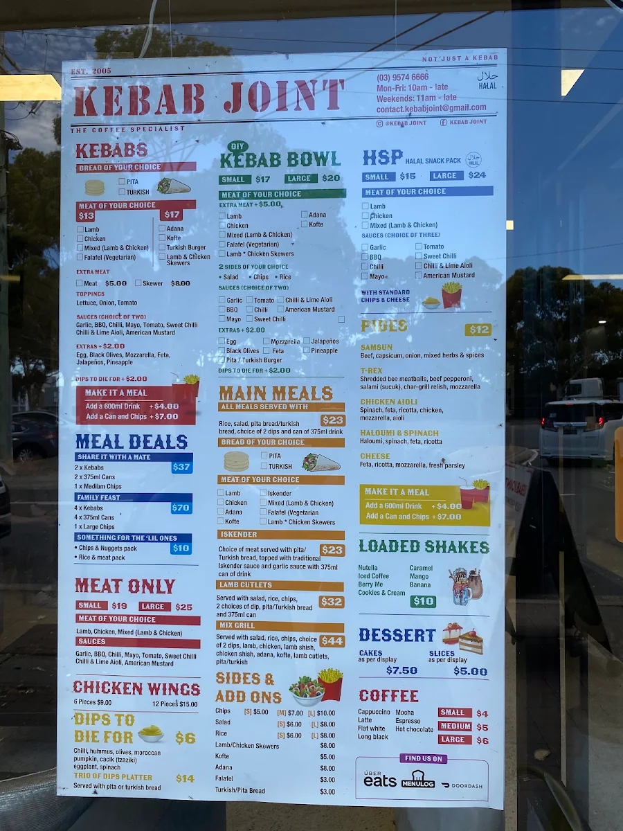 Menu, Kebab Joint