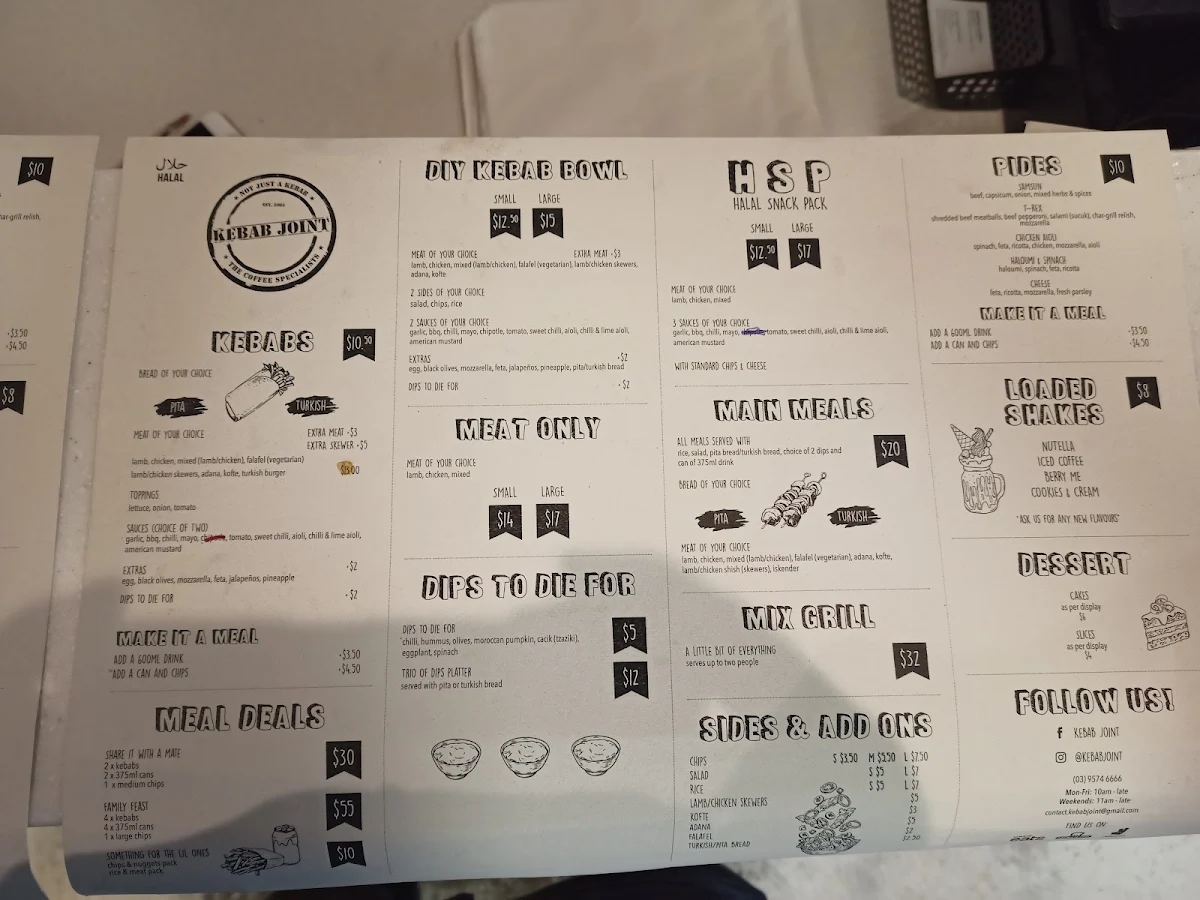 Menu, Kebab Joint