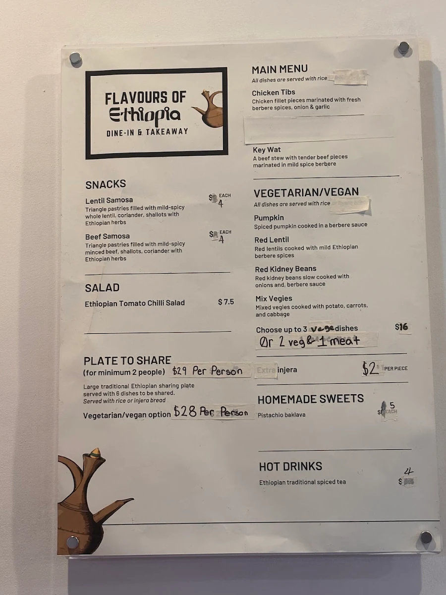 Menu, Flavours of Ethiopia
