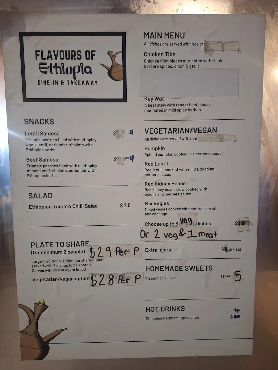 Menu, Flavours of Ethiopia