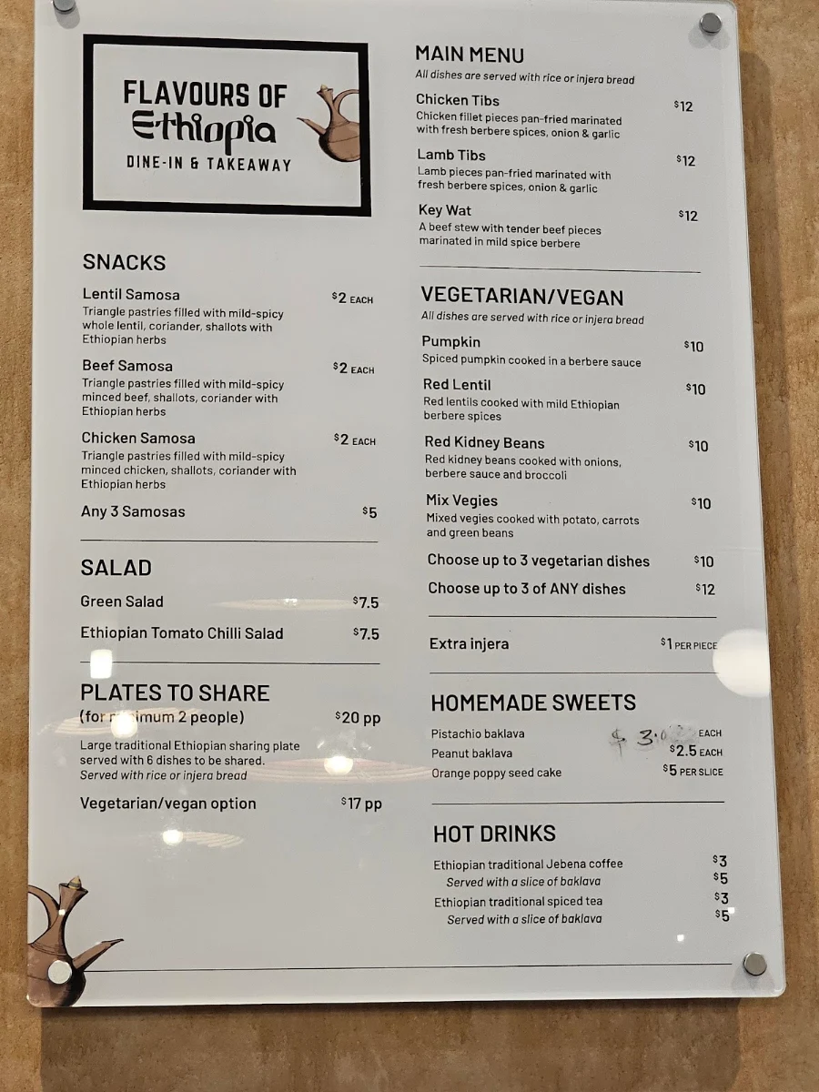 Menu, Flavours of Ethiopia