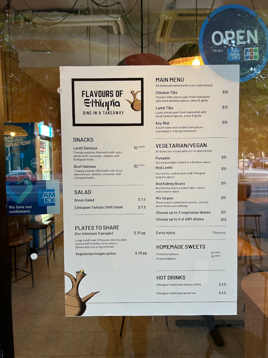 Menu, Flavours of Ethiopia