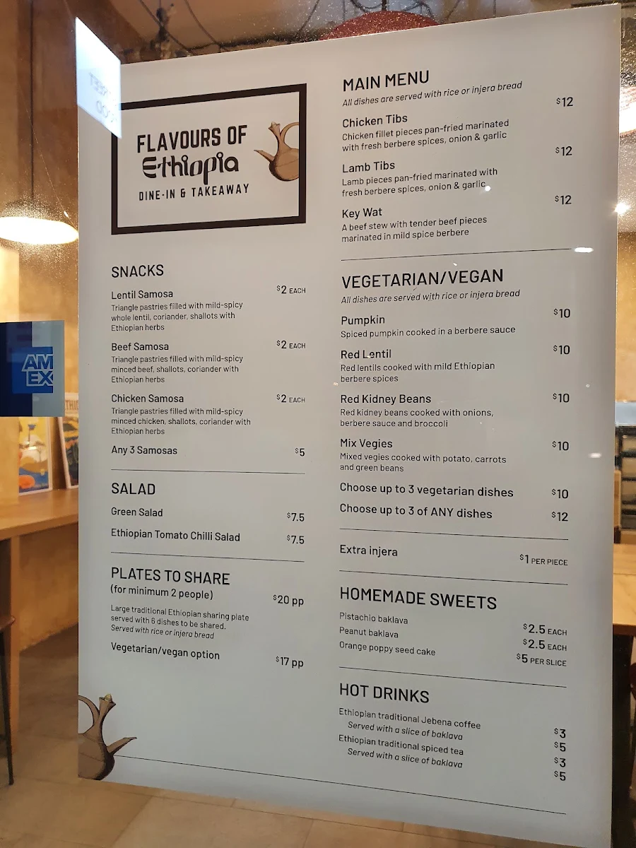 Menu, Flavours of Ethiopia