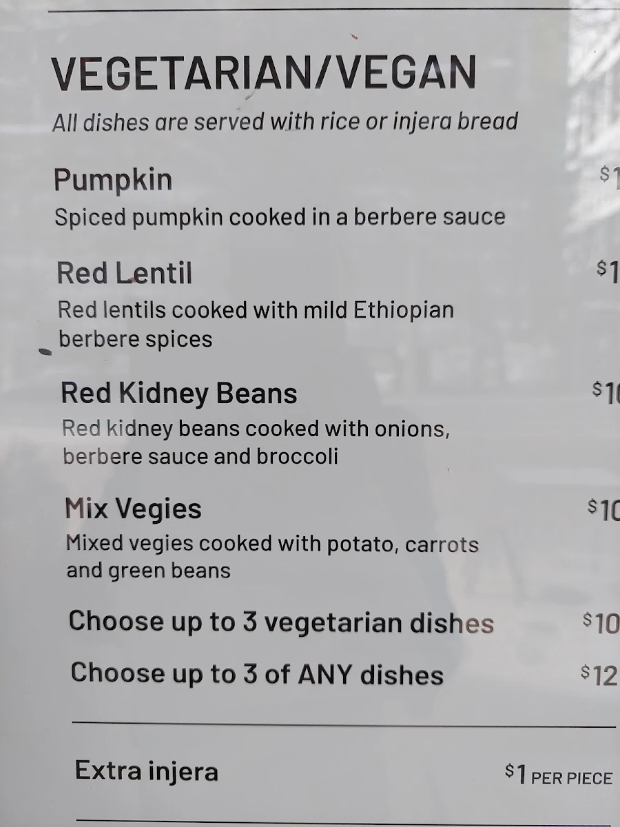 Menu, Flavours of Ethiopia