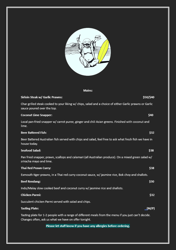 Menu, Buddhas Bites
