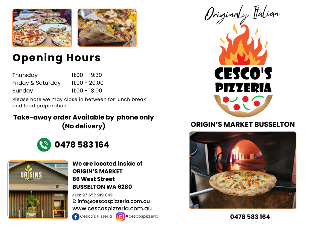 Menu, Cesco's Pizzeria