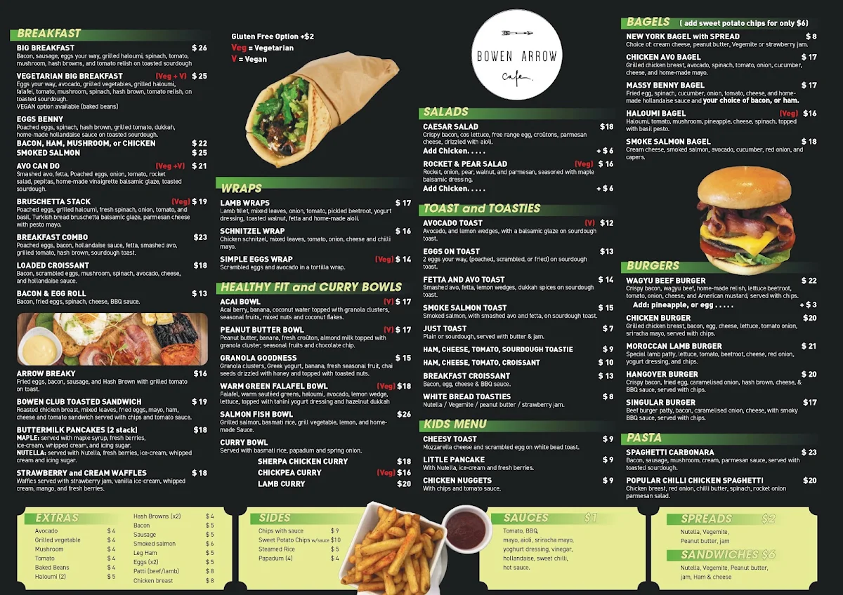 Menu, Bowen Arrow Cafe