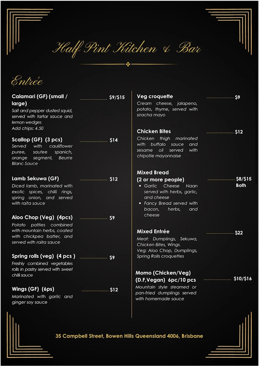 Menu, Bowen Arrow Cafe